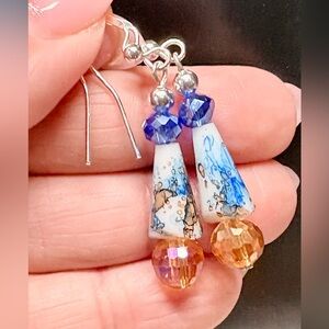 Blue and Gold Teardrop Earrings